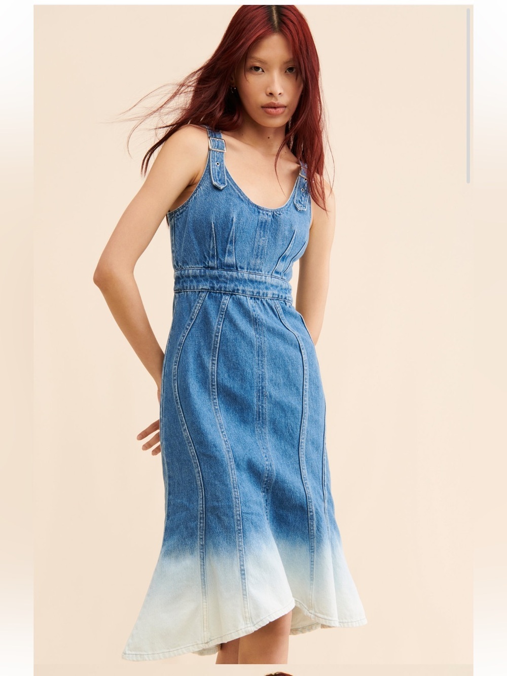 Amanda Uprichard Raisa Denim Dress Ombre Midi Anthropologie NWT Size S